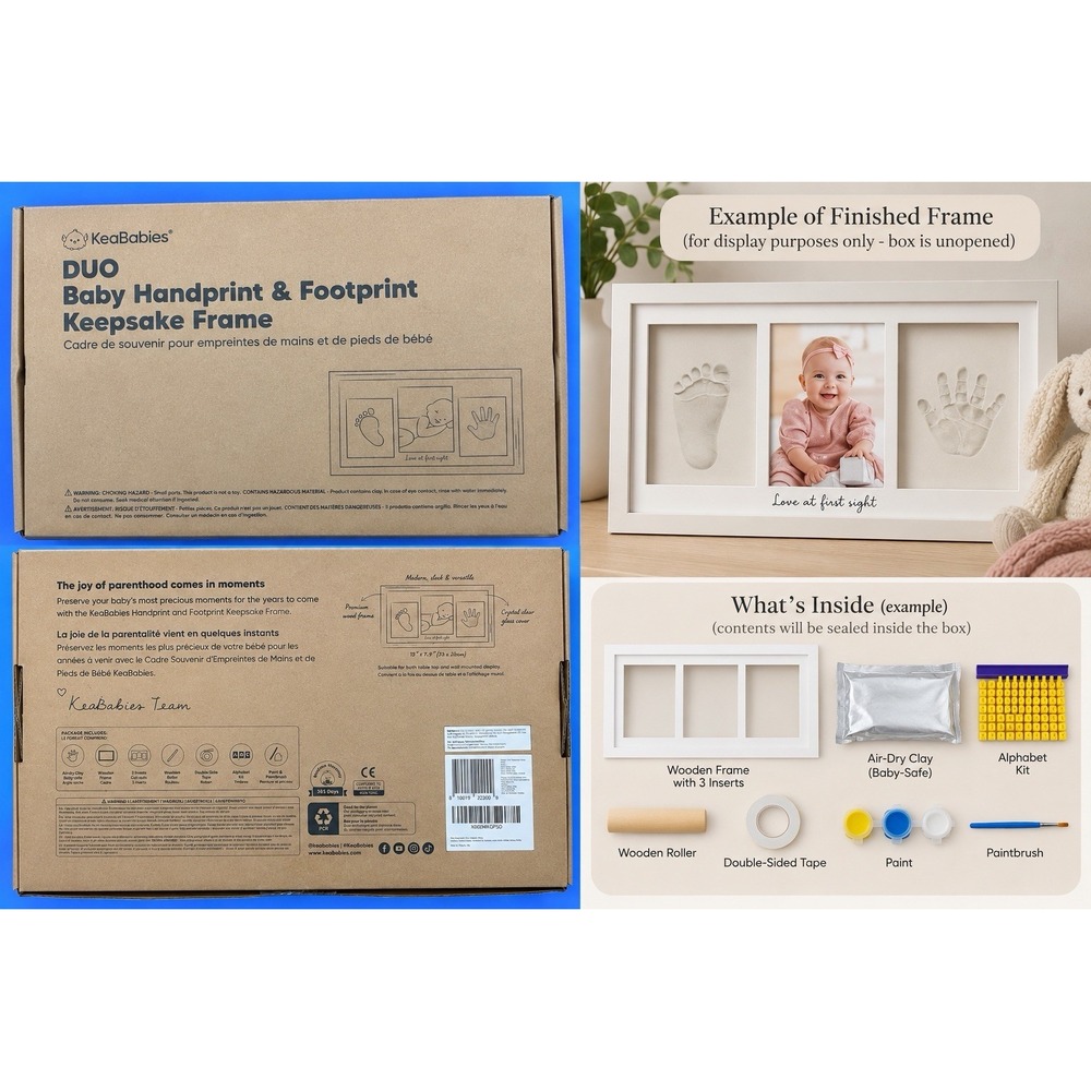 Baby Handprint Footprint Keepsake Frame Photo Kit KeaBabies DUO New Sealed